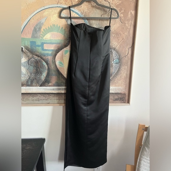 Jessica McClintock Gunne Sax Vintage Black Satin Floral Embroidered Forma Gown - Picture 3 of 12